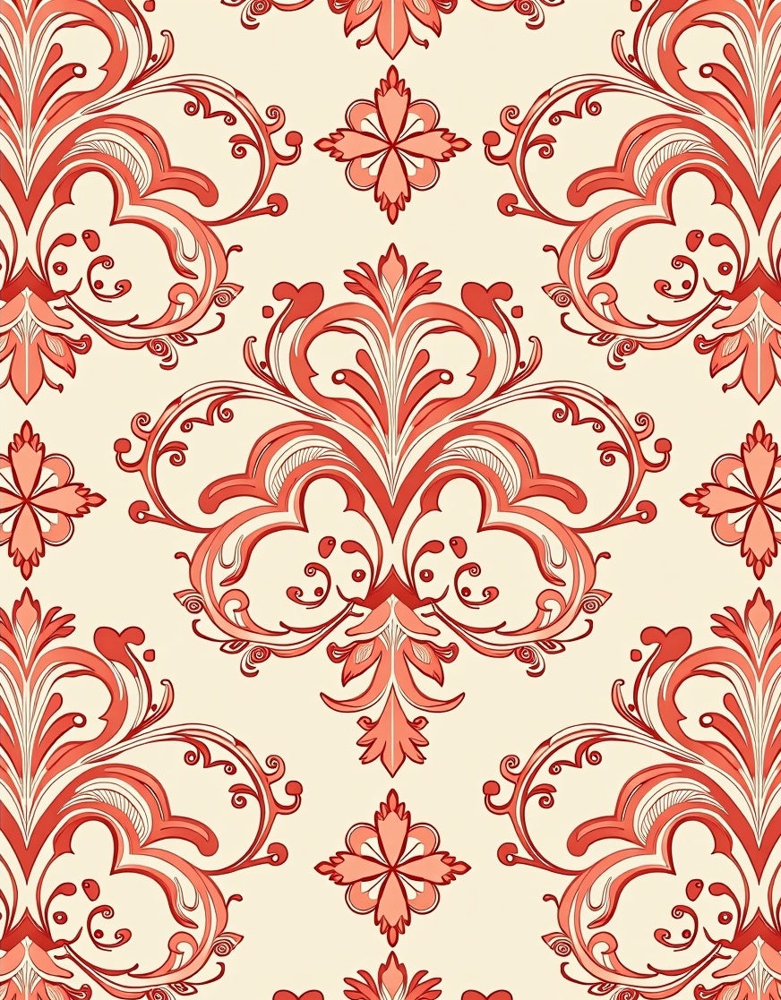Coral Floral Scrollwork Pattern Rug