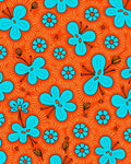 Vibrant Orange Sky Blue Floral Pattern Rug