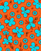 Vibrant Orange Sky Blue Floral Pattern Rug
