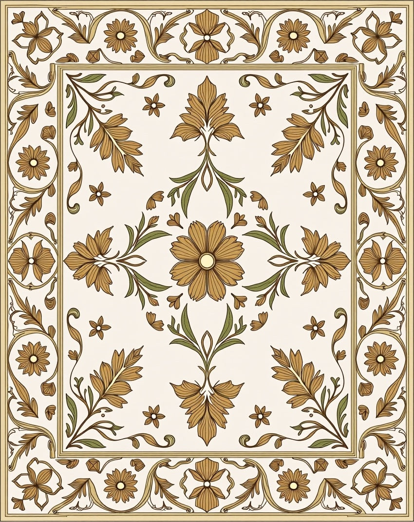 Ornate Floral Leaf Pattern Design Rug