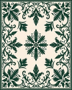 Ornate Leaf Scrollwork Square Design Rug