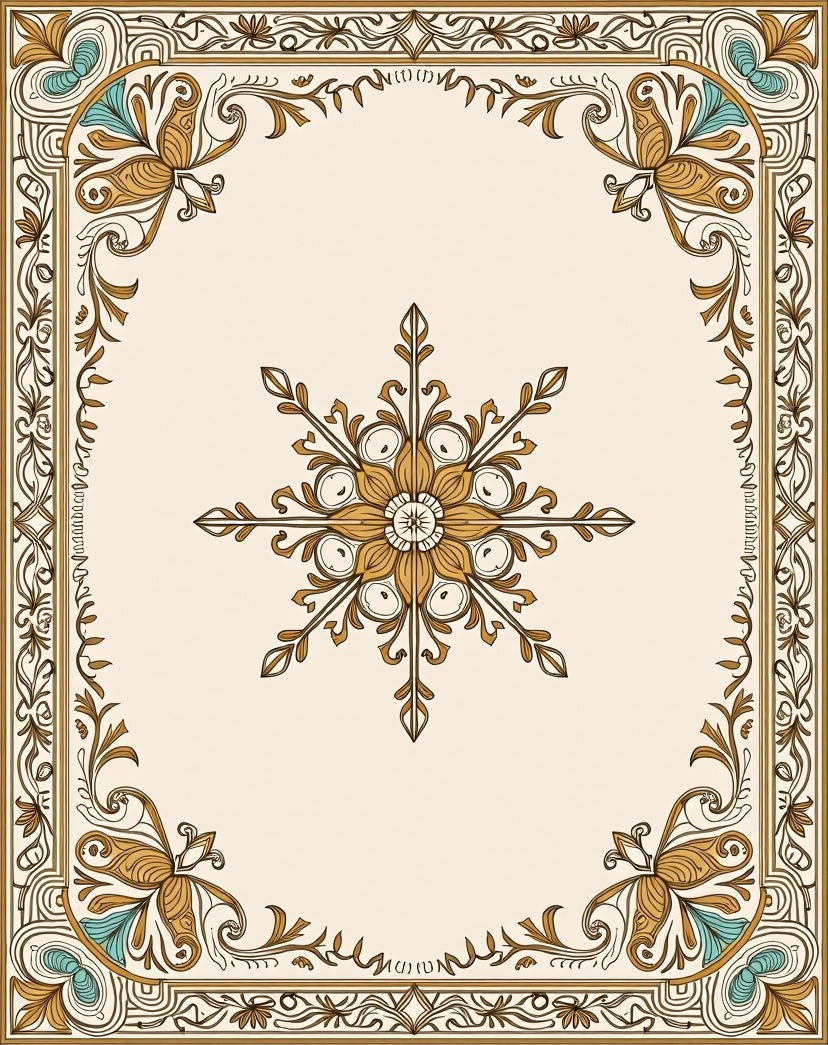 Golden Floral Swirl Border Design Rug