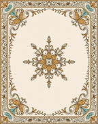 Golden Floral Swirl Border Design Rug
