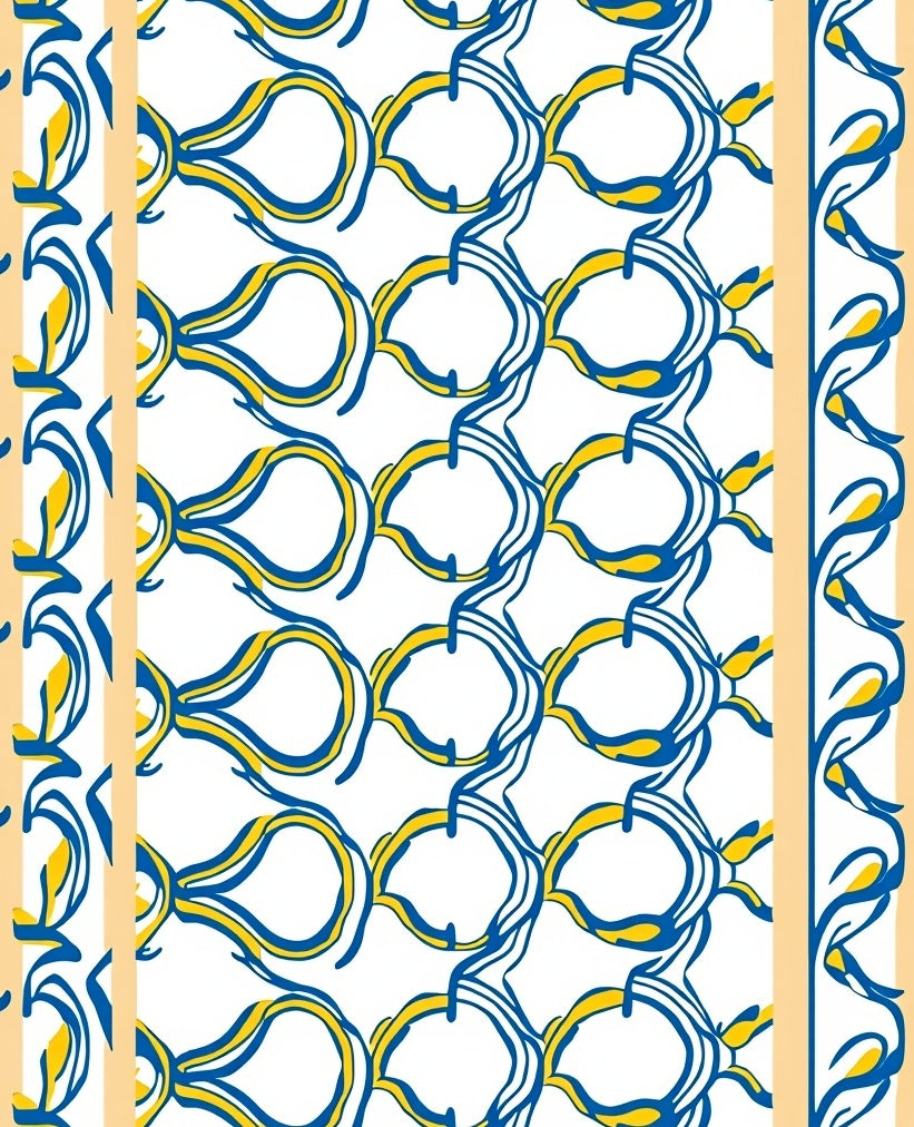 Banded Blue Yellow Abstract Swirl Pattern Rug