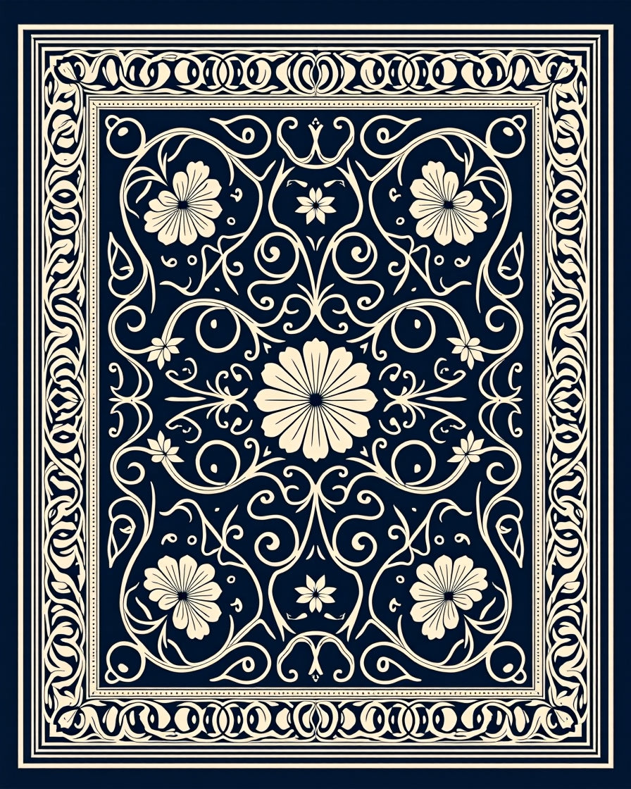 Elegant Floral Swirls Inset Design Rug