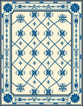 Blue Floral Lattice Border Design Rug