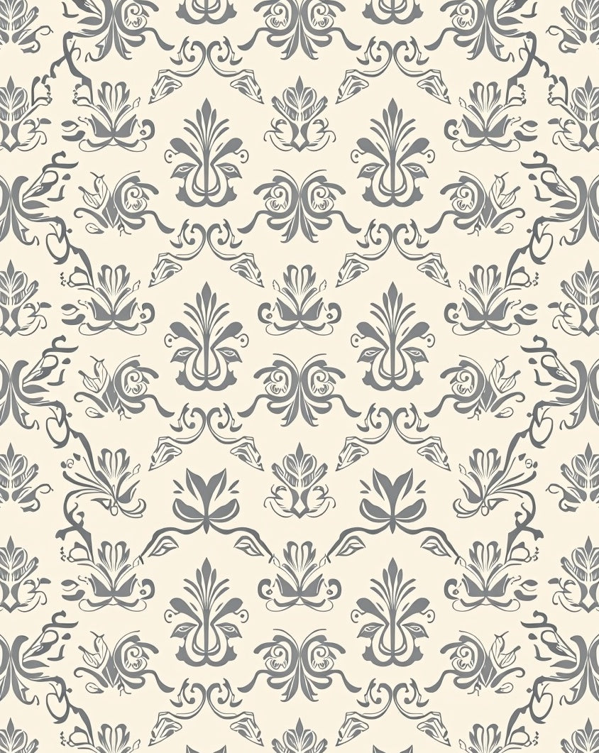 Elegant Gray Flourish Damask Pattern Rug