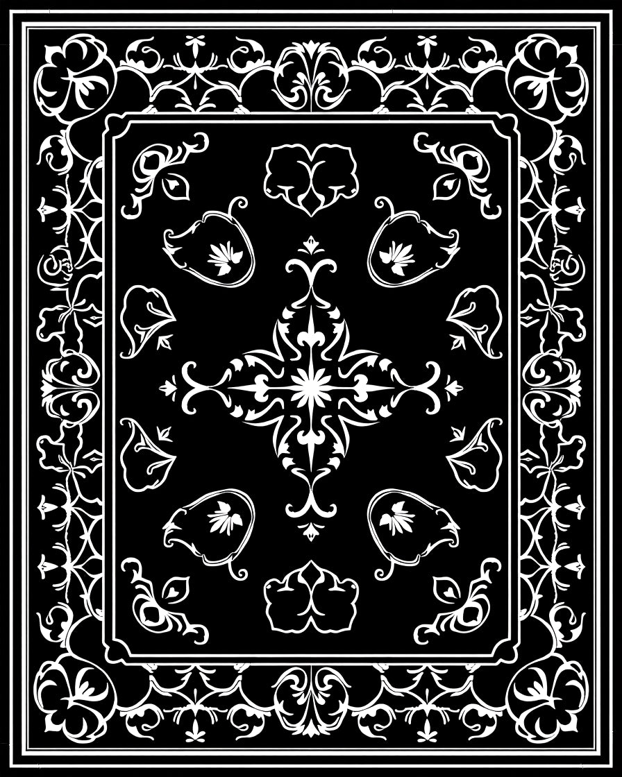 Classic Floral Motif Black and White Rug
