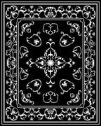 Classic Floral Motif Black and White Rug