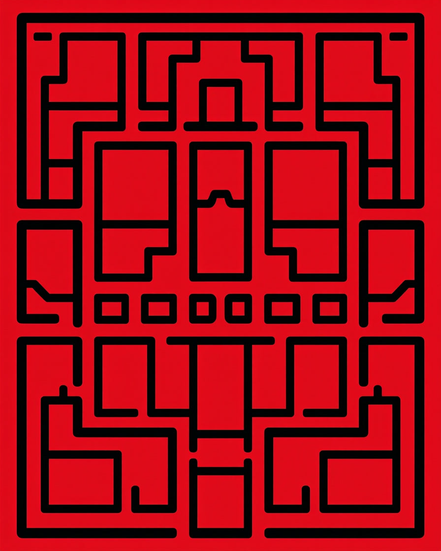 Bold Red Geometric Maze Design Rug