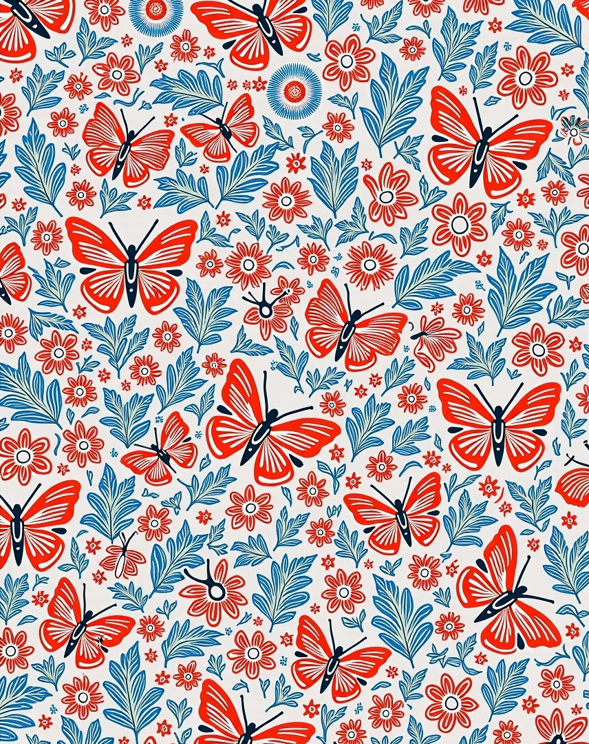 Red Butterflies and Floral pattern Rug