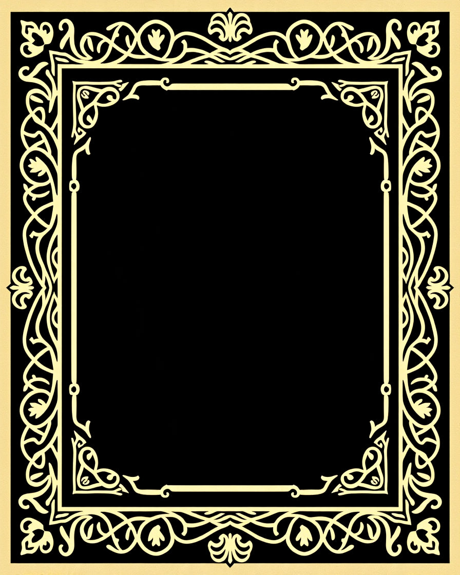 Elegant Gold Black Intertwined Floral Pattern Rug