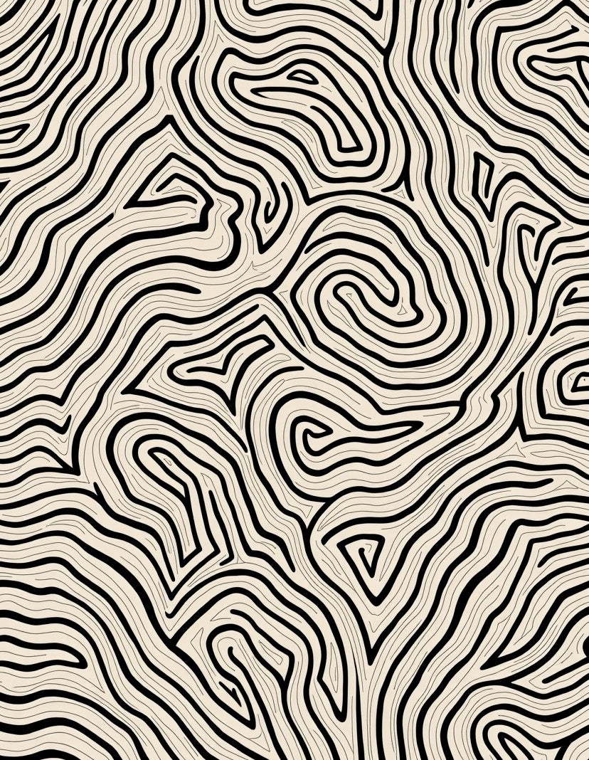 Abstract Black Swirls Beige Pattern Rug
