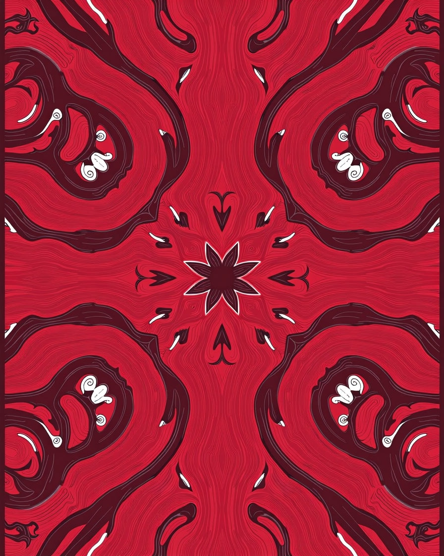 Red Wavy Organic Swirl Design Rug