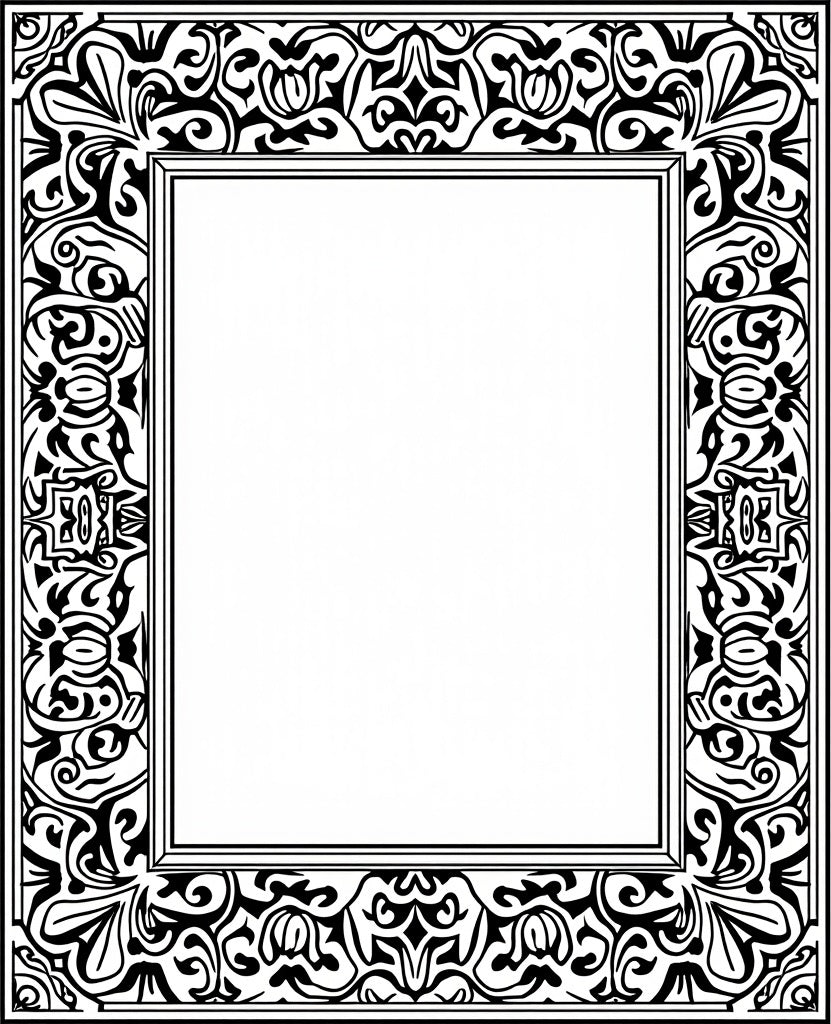 Classic Scrollwork Black White Border Rug