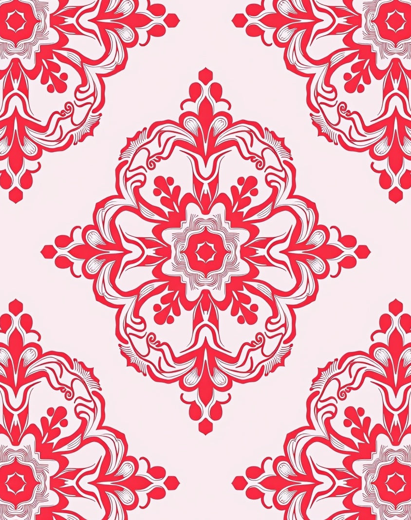 Red Floral Mandals Inspired Design Rug