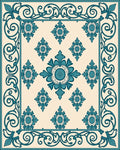 Teal Floral Scrollwork Tile Pattern Rug