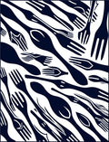 Dark Blue Utensil Collage Graphic Rug