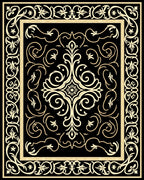 Elegant Black Gold Floral Scroll Rug