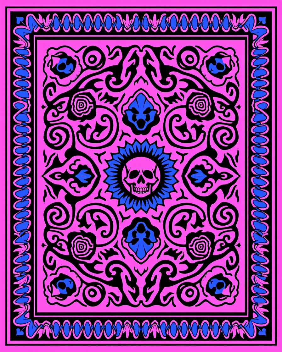 Bold Pink Skull Floral Border Rug