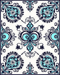 Intricate Teal Navy Floral Design Rug
