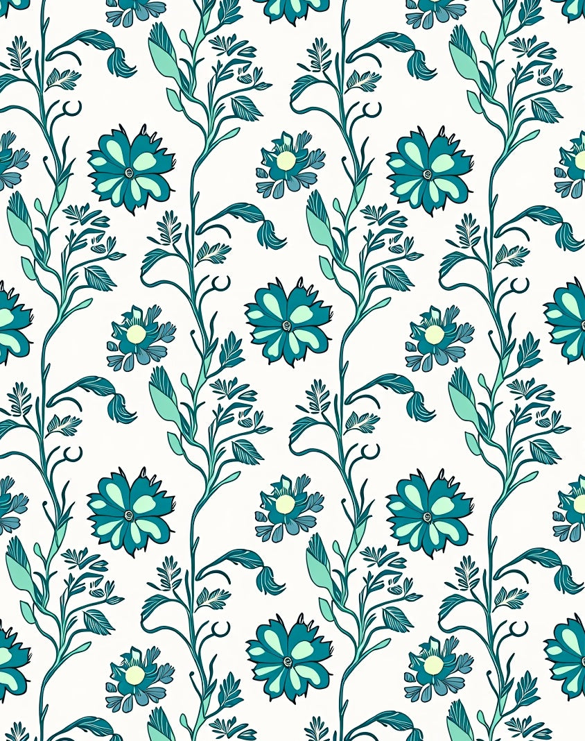 Teal Floral Vine Pattern Rug