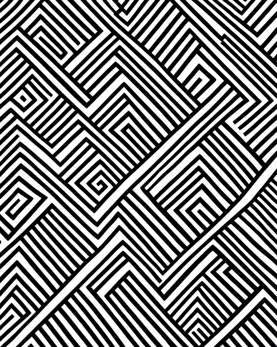 Bold Black White Geometric Maze Pattern Rug