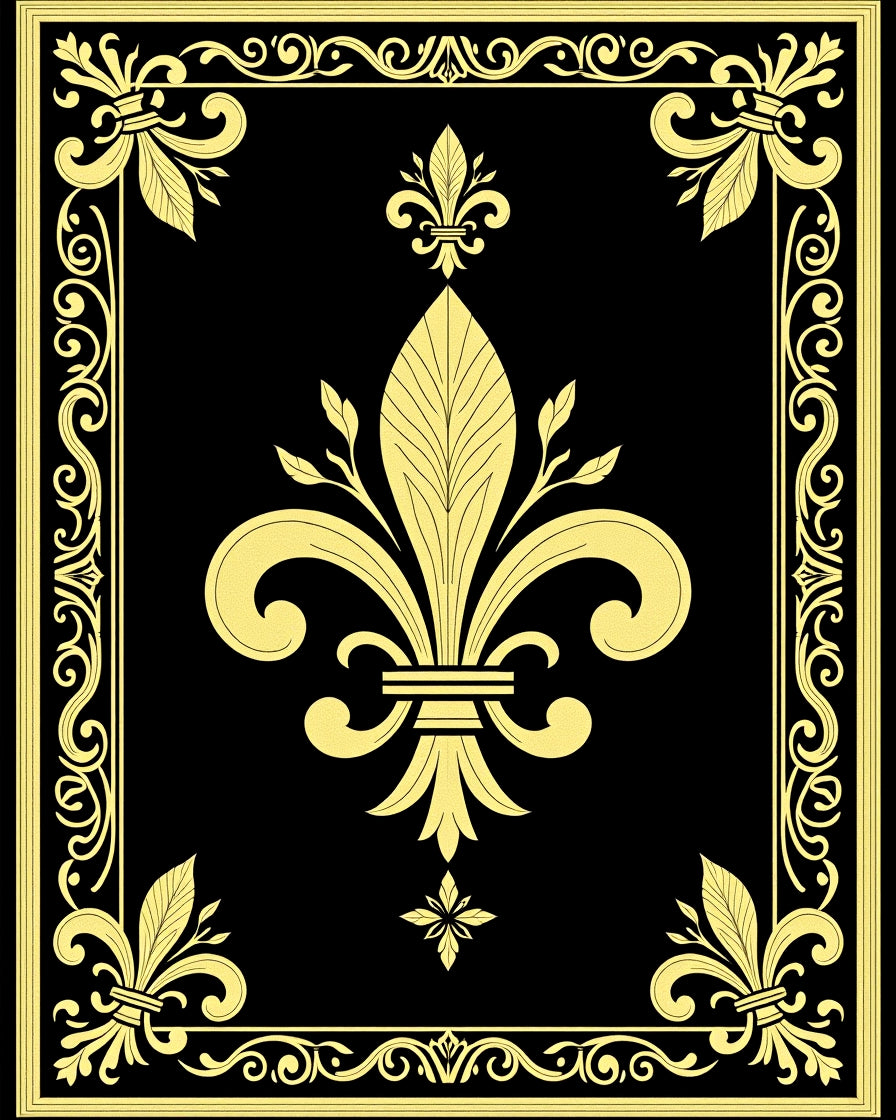 Ornate Black Gold Fleur-De-Lis Rug
