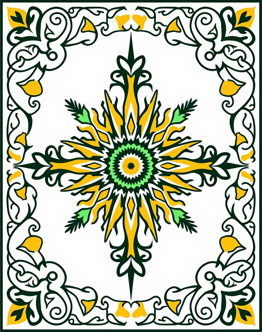 Abstract Yellow Green Sunburst Pattern Rug