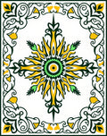 Abstract Yellow Green Sunburst Pattern Rug