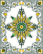 Abstract Yellow Green Sunburst Pattern Rug