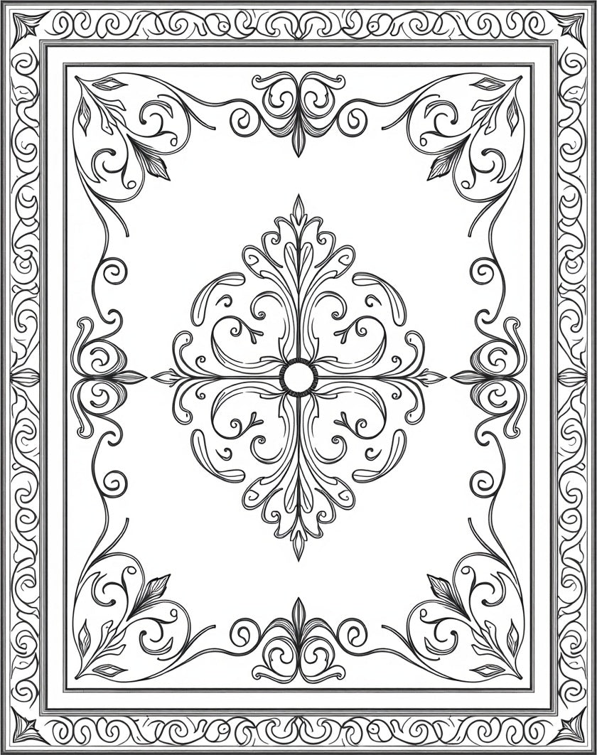 Ornate Scrollwork Floral Square Design Rug