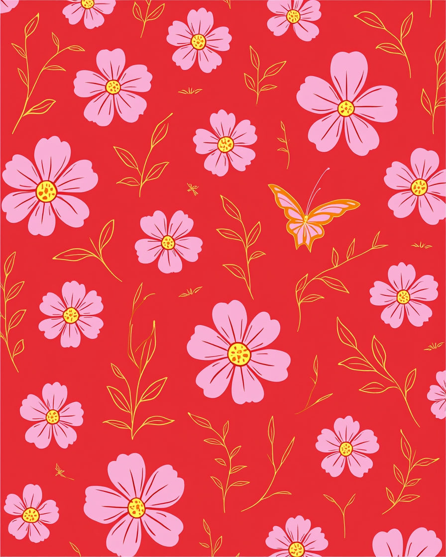 Pink Floral Whimsical Butterfly Design Rug