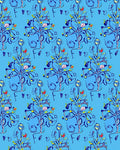 Whimsical Blue Floral Art Nouveau Design Rug
