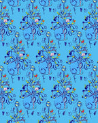 Whimsical Blue Floral Art Nouveau Design Rug
