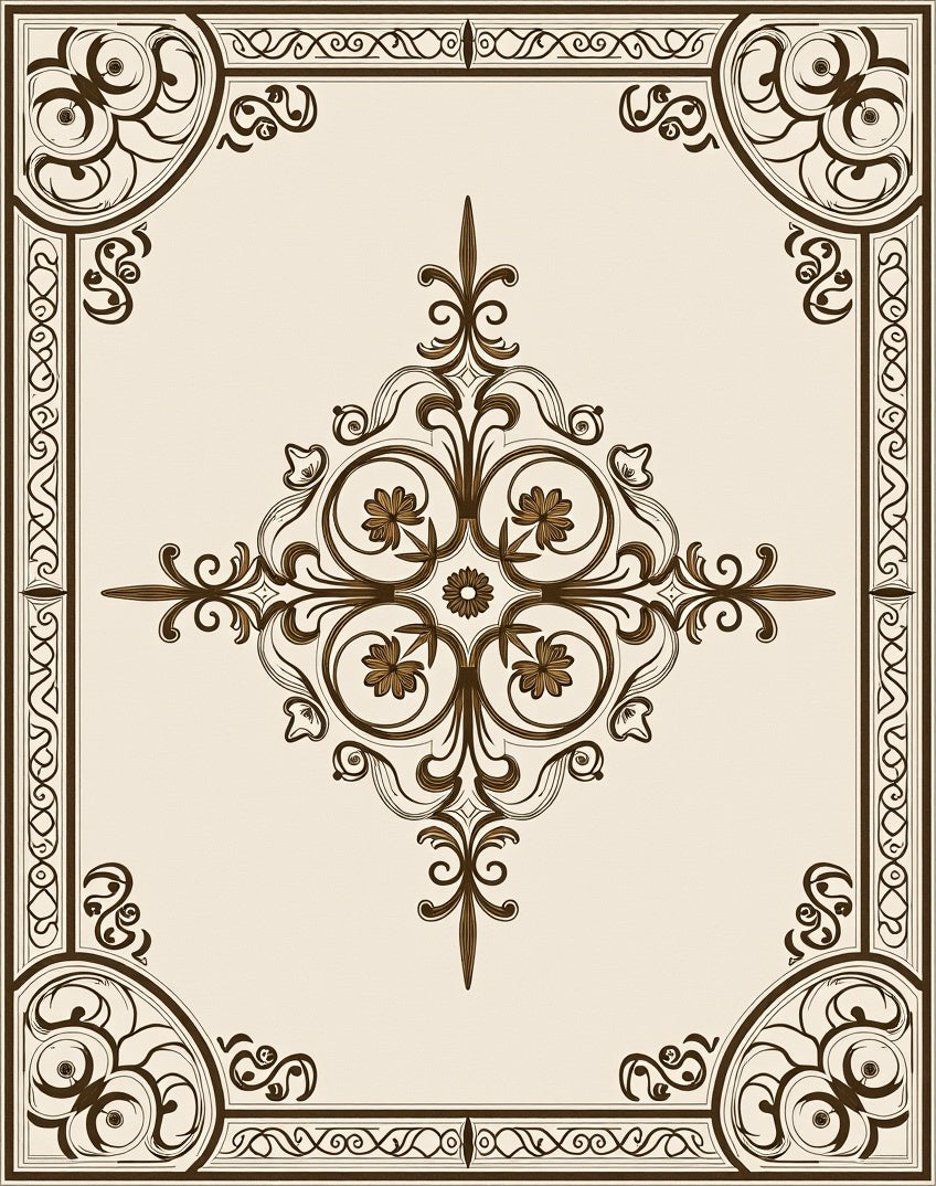 Intricate Floral Scrollwork with Borders Rug