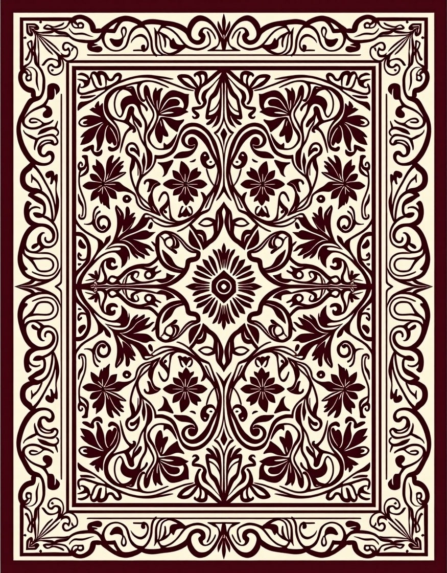 Ornate Floral Scrollwork Decorative Pattern Rug