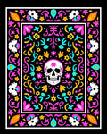 Black Skull Floral Folk Art Rug