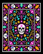 Black Skull Floral Folk Art Rug