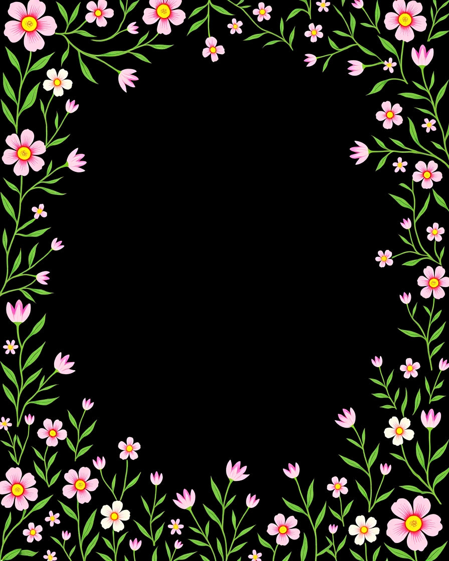 Pink Floral Vine Border Rug