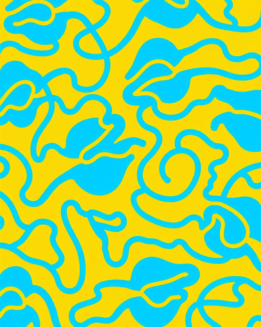 Abstract Wavy Blue Yellow Design Rug