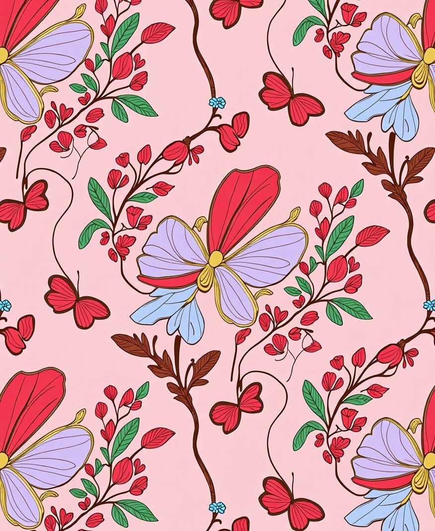 Delicate Butterflies and Floral Vine Pattern Rug