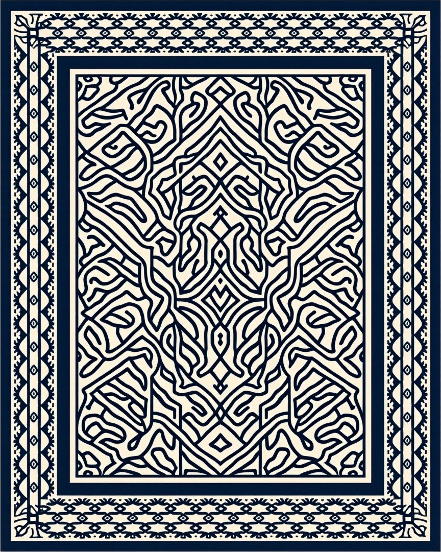 Intricate Maze Patterned Border Rug