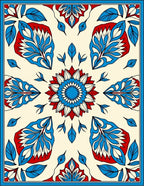 Floral Abstract Red Blue Cream Rug