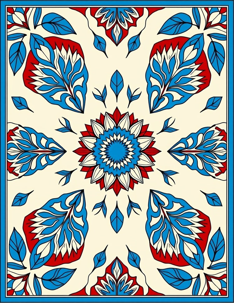 Floral Abstract Red Blue Cream Rug