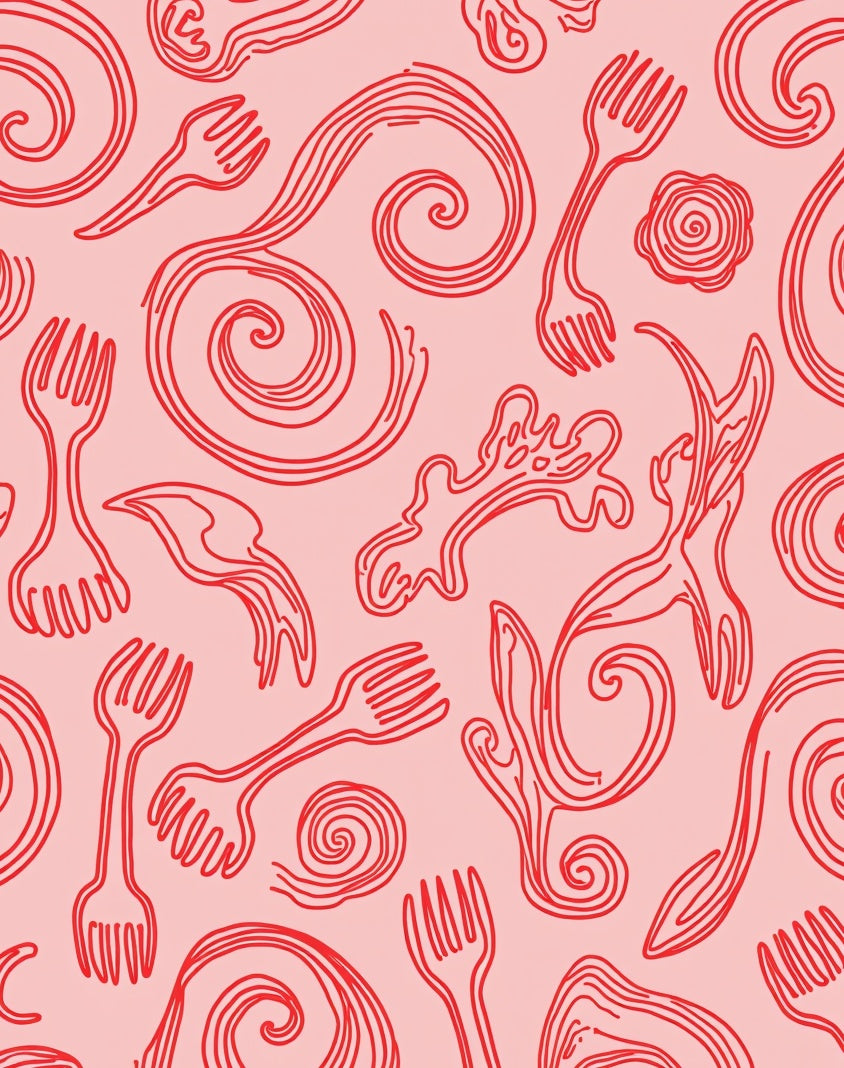 Whimsical Red Utensil Swirl Rug