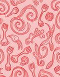 Whimsical Red Utensil Swirl Rug