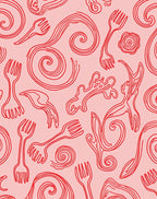 Whimsical Red Utensil Swirl Rug
