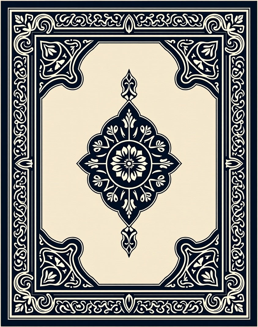 Ornate Floral Medallion Navy Design Rug