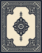 Ornate Floral Medallion Navy Design Rug